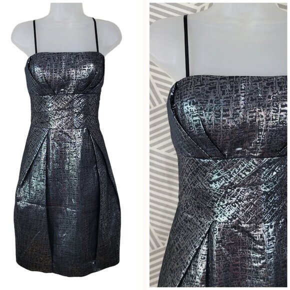 Vintage Y2K Max and cleo Metallic Silver Dress size 12 Evening Sexy Short Prom - Picture 1 of 7